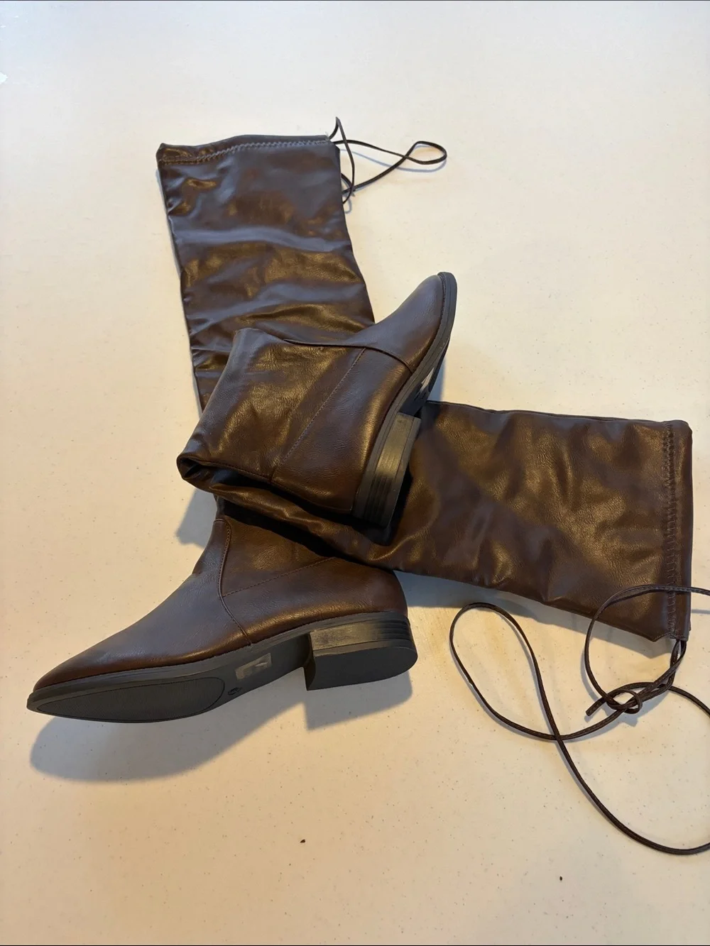 Charlotte Russe Brown Over-the-Knee Lace-Up Boots